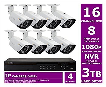 Q-See QC8816-8AU-3 16 Channel HD Digital Security System with 8 4MP HD IP Bullet Cameras