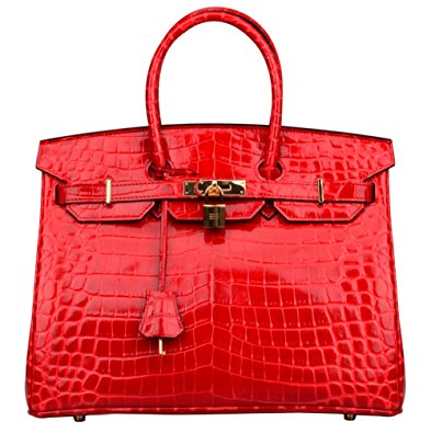Ainifeel Women's Patent Leather Crocodile Embossed Top Handle Handbags