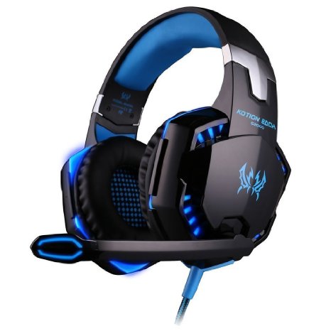 Gaming Headset BenGoo EACH G2000 Professional Noise Canelling 35mm PC Stereo Headband Gaming Headphone Earphones with MIC VolumeLED LightsVoice Control Microphone HiFi Driver For Laptop Computer Skype Online Chatting-Blue