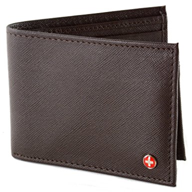 Alpine Swiss Men's Leather Bifold Wallet Removable Flip Up ID Window