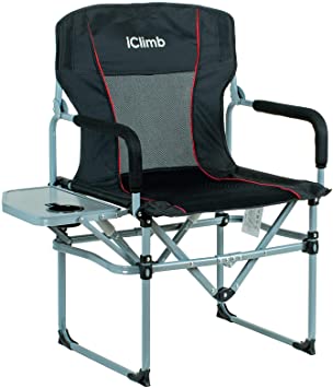 iClimb Heavy Duty Compact Camping Folding Mesh Chair with Side Table and Handle