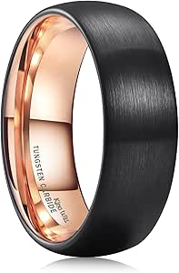 King Will Duo Unisex 5mm 6mm 7mm 8mm Classic Black Rose Gold/Blue Domed Tungsten Carbide Wedding Band Ring Comfort Fit