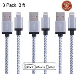 Mopow 3 Pack 3FT Tangle Free Nylon Braided Lightning Cable 8 Pin USB Charging Cord with Aluminum Connector for Apple iPhone 66s6 plus6s plus 5c5s5 iPad AirMini iPod NanoTouch