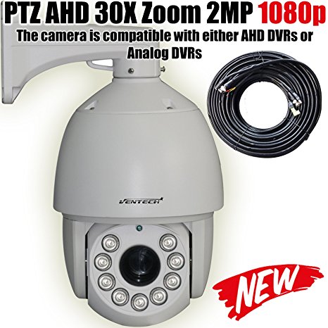 VENTECH PROFESSIONAL PTZ Camera AHD/Analog Security Camera 30X Zoom 2MP 1080P(1920X1080) 9 Array Leds Night Vision RS-485 6inch Pan Tilt Zoom Surveillance Camera