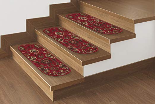 Ottomanson Collection Ottohome 7 Pack Leaf Oval Stair Tread 9"X26" Red