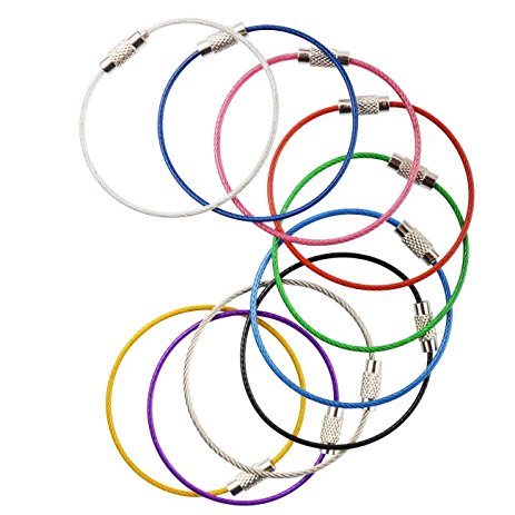 Multicolor Steel Wire keychain, Stainless key ring, Durable Steel Cable Ring, Cable keyring Twist Barrel (10pcs)