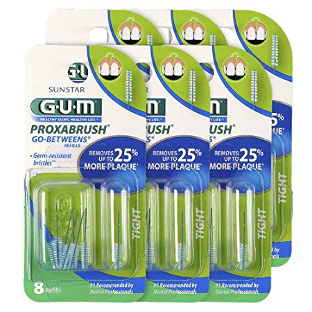 GUM Proxabrush Go-Betweens Interdental Brush Refills, Tight, 8 Count (Pack of 6)