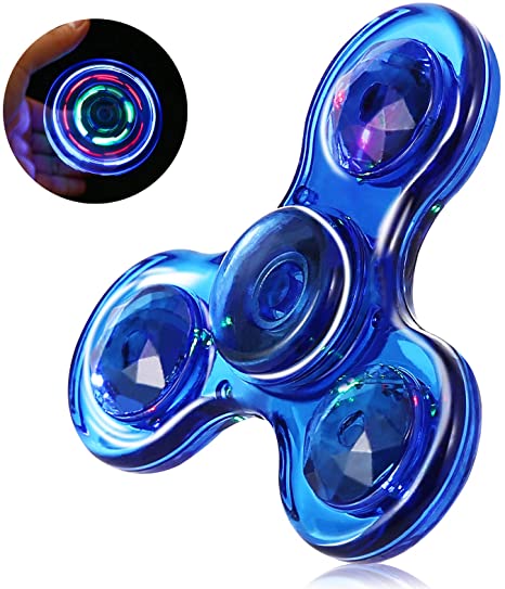 SCIONE Fidget Spinners,LED Light up Clear Fidget Toys, ADHD Anxiety Toys Stress Relief Reducer Spin for Kids (Blue)