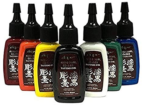 Kuro Sumi Colors Tattoo Ink - Master Set of 7 Best Sellers 1/2 oz