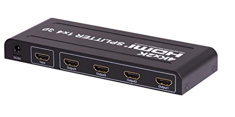 Tbridge Metal Box 1x4 4 Ports HDMI Splitter with Full HDTV 4Kx2K 1080P & 3D Support (One Input To Four Outputs), Ver 1.4 Certified