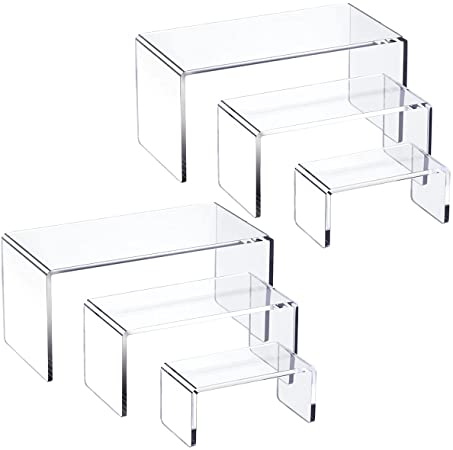 HIIMIEI Clear Acrylic Display Risers 2 Sets, 3-Tier Risers Stands Showcase for Amiibo Funko Pop Figures, Dessert, Jewelry-8.4"x 6.3"x 4.3"