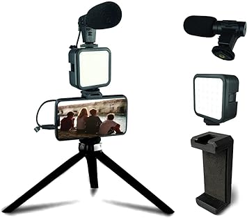 Acuvar Starter Vlogging Kit for iPhone, Android with 10" Tripod, 36 LED Light, Phone Holder Mount and Mini Shotgun Microphone for Live Stream, Video Calls, Vlogging, YouTube, Instagram TikTok