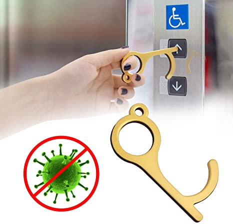 Touchless Key Tool, Non-Contact Door Opener& Safety Handheld EDC Keychain Tool, No-Touch Brass Closer Portable Stick Keep Hands Clean, Golden Stylus Utlity Tool for Push The Elevator Button