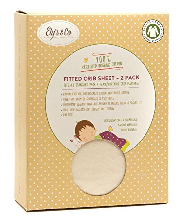 Organic Pack n Play - Portable mini crib sheet 2 Pack, 100% GOTS Certified Organic Dye Free Jersey Cotton Knit Natural Color for Baby Girl or Baby Boy by Ely's & Co.