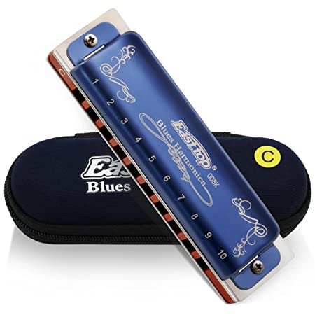 East top Mouth Organ Harmonica Key of C, 10 Holes Diatonic Blues Harp Harmonica for Adults, Beginners and Professionals with Blue Case