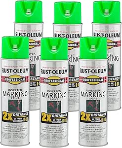 Rust-Oleum 266574-6PK Professional 2X Distance Inverted Marking Spray Paint, 15 oz, Fluorescent Green, 6 Pack