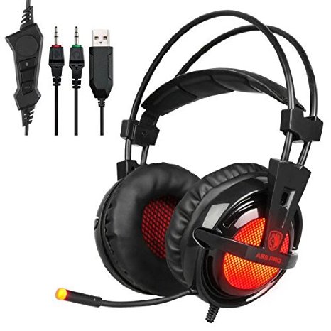 UL SADES A55 PRO 3.5mm Jack Lightweight Stereo Gaming Headset Headphones for Pro PC Gamer with Microphone LED Light Vibration and Volume-Control Mute Botton(Red)