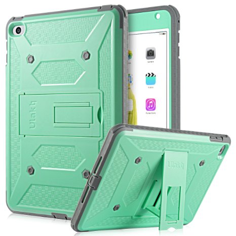 ULAK iPad Mini 4 Case KNOX ARMOR Hybrid Full-body Protective Stand Case with Built-in Screen Protector and Kickstand for Apple iPad Mini 4 2015 Release Mint Green