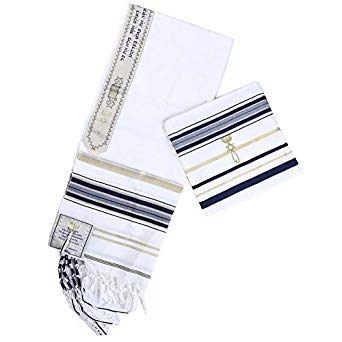 Navy blue and Gold New Convenant Messianic Tallit Prayer Shawl with Matching bag by Star Gifts TM