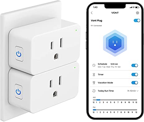 Vont Smart Plug [1 Pack] Alexa Smart Plugs, WiFi   Bluetooth, No Hub Required, Smart Home, Google Home & IFTTT, Voice Command, Timer & Schedules, Control Anywhere, Vacation Mode, ETL & FCC Certified