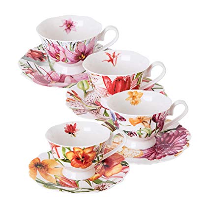 Eileen's Reserve teacup and saucer set, new bone china tea party gift, set of 4