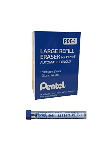 Pentel Refill Eraser For AL, AX and PD Series Pencils 5 Pcs/Tube, Box of 12 (PDE-1)