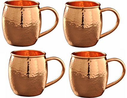 Hammered Copper Moscow Mule Mug /Cup,with Copper Handle, Size-16 Ounce ,Set Of-4