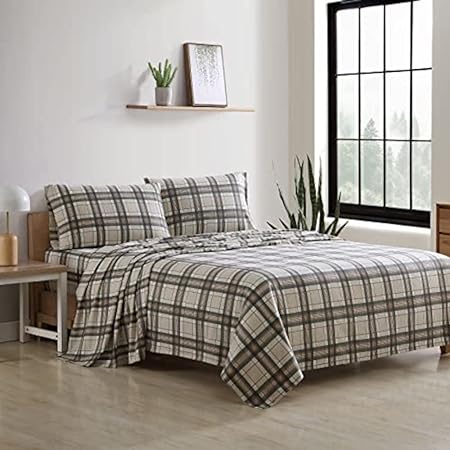 Eddie Bauer - King Sheets, Cotton Flannel Bedding Set, Brushed for Extra Softness, Cozy Home Decor (Edgewood Plaid, King)