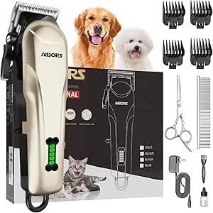 Dog Shaver Clippers Grooming Kit - Dog Clippers for Grooming Heavy Thick Hair Coats Low Noise Rechargeable Cordless Electric Quiet Hair Shears Clippers Set for Dogs Cats Pets