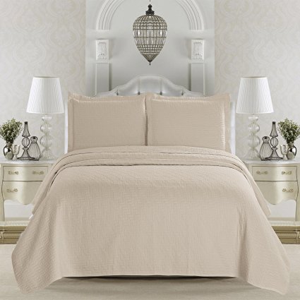Emerson Collection 3-Piece Luxury Quilt Set with Shams. Soft All-Season Microfiber Bedspread and Coverlet in Solid Colors. By Home Fashion Designs. (Twin, Sandshell)