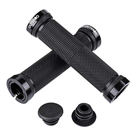 OUTERDO 1 Pair Aluminium Screw Bike Handlebar Grips Bicycle Handlebar Lock on Locking Aluminum Grips MTB MXB