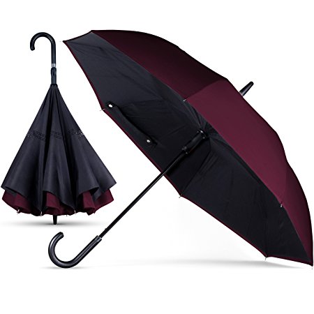 Westinghouse Anyweather Reversible Inverted Automatic Open Umbrella Leather J Handle, Large