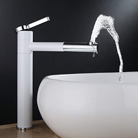 Fapully 701B Contemporary Touch On Bathroom Sink Faucet with Rotating Spout 11.8 inch Tall Vessel Sink Faucet,Chrome & White