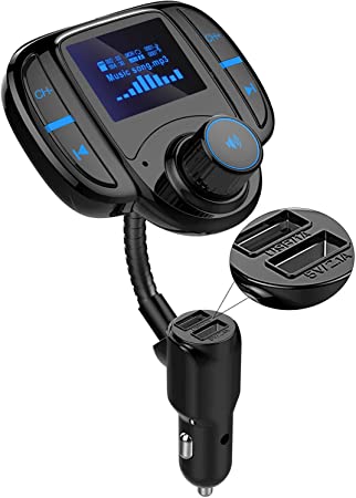 Bluetooth FM Transmitter for Car, Wireless Audio Bluetooth Car Adapter Handsfree Call Bluetooth Car Kit with 1.7'' LCD Screen, Dual USB Ports and AUX