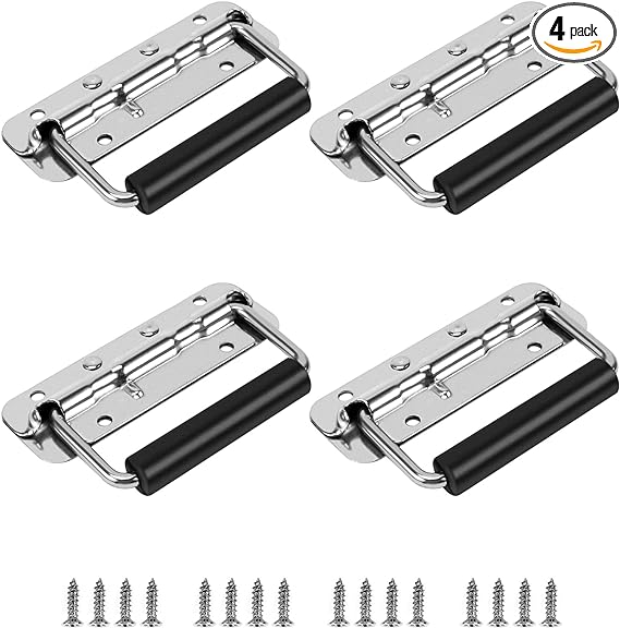 QWORK Case Handles, 4 Pack 122mm 304 Stainless Steel Spring Loaded Case Handle with Rubber Grip, for Case Cabinet Garage