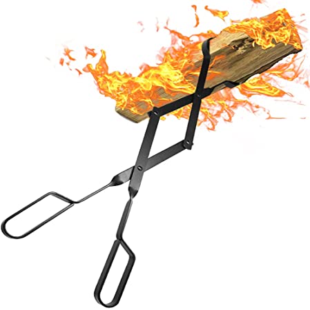 Fireplace Log Tongs 26” Heavy Duty Indoor Firewood Tongs Wrought Iron Log Claw Grabber for Wood Stove Outdoor Long Logs Tweezers for Fire Pit Campfire Fire Place Tools Accessories