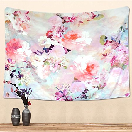 Flower Tapestry Pink Flower Tapestry Wall Hanging Hippie Tapestry Indian Wall Decor Bohemian Mandala Tapestry for Living Room Bedroom Dorm Home Decor (51.2"X59.1", Pink flowers)