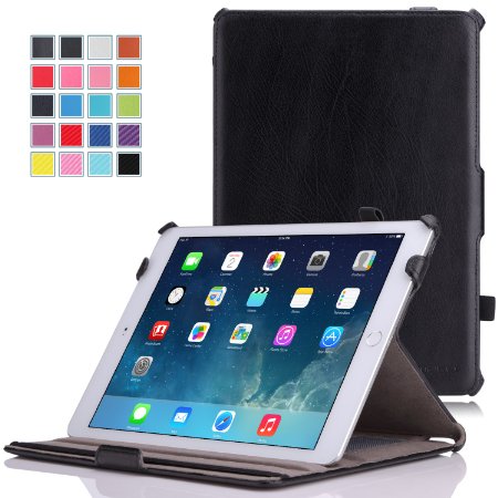 MoKo iPad Air 2 Case - Genuine Leather Slim-Fit Multi-angle Folio Cover Case for Apple iPad Air 2 (iPad 6) 9.7 Inch iOS 8 Tablet, BLACK (with Smart Cover Auto Sleep / wake)