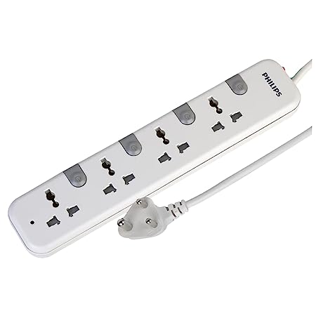 Philips CHP3441W Power Strips with 4 Universal Socket, Individual Control Switch, with Over Current Protection 1.4m Cable Length (White)