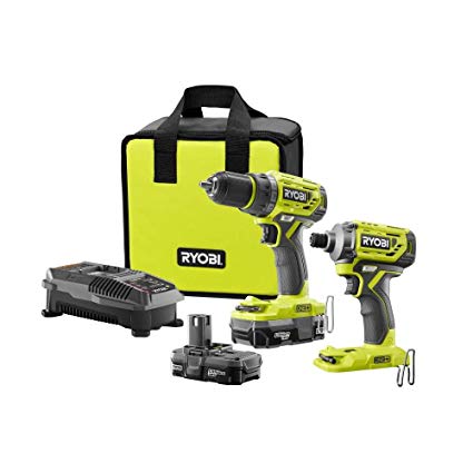 Ryobi 18-Volt ONE  Lithium-Ion Cordless Brushless Drill/Driver-Impact Driver 2-Tool Kit w/(2) 1.3 Ah Batteries, Charger,