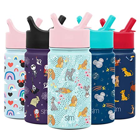 Simple Modern 14oz Disney Summit Kids Water Bottle Thermos with Straw Lid - Dishwasher Safe Vacuum Insulated Double Wall Tumbler Travel Cup 18/8 Stainless Steel - Disney: Lady and The Tramp