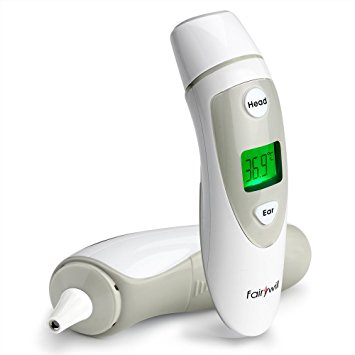 Medical Ear and Forehead Thermometer Professional Precision Infrared Digital Thermometer Baby Thermometer, 1 Second Measurement Time and Fever Warning, Gray Fairywill
