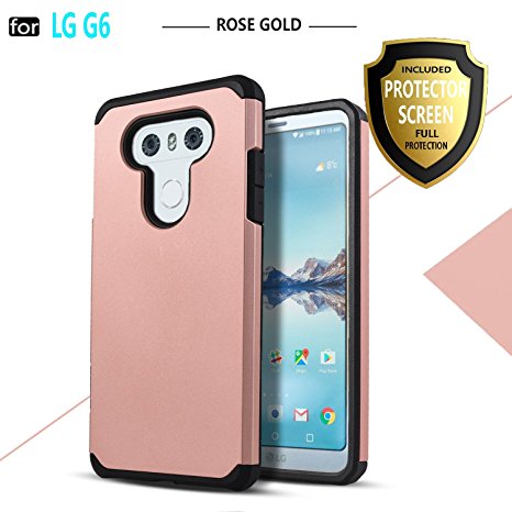 LG G6 Case, Starshop [Shock Absorption] Dual Layers Impact Advanced Protective Cover With [Premium HD Screen Protector Included] [Rose Gold]