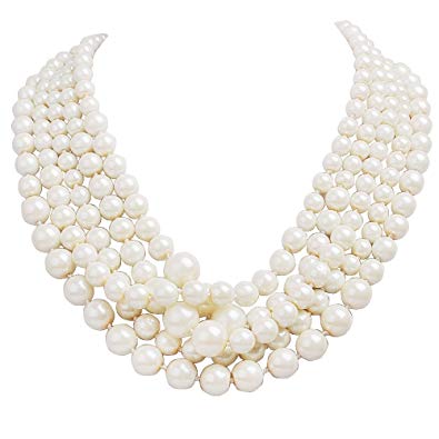 JANE STONE Fashion Simulated White Pearl Necklace Chunky Wedding Jewlry for Women Mother