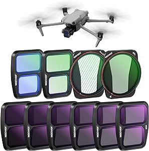 NEEWER ND & Effect Filter Set Compatible with DJI Air 3, 10 Pack Snap On HD ND8/ND16/ND32/ND64/ND128/ND256 Neutral Density/CPL Polarizing/Light Pollution Reduction/8x Star/Blue Streak Anamorphic