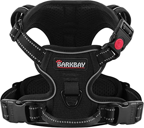 BARKBAY No Pull Dog Harness 3 Buckles Front Clip Heavy Duty Reflective Easy Control Handle for Large Dog Walking(Black,XL)