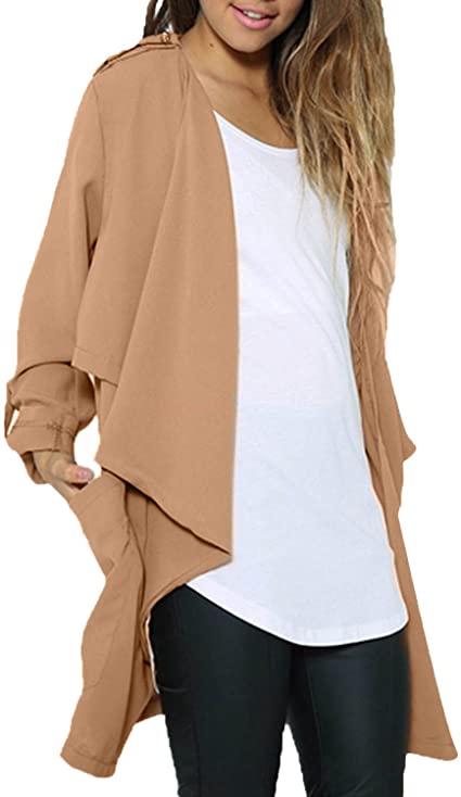 StyleDome Women Chiffon Sheer Long Sleeve Waterfall Trench Coats Cape Cardigans