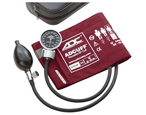 ADC Dianostix 700 Pocket Aneroid Sphygmomanometer with Adcuff Nylon Blood Pressure Cuff, Adult, Burgundy