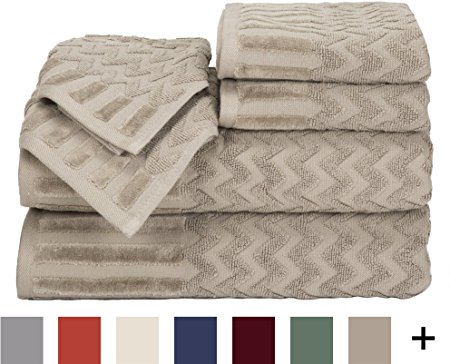 Lavish Home Chevron 100% Cotton 6 Piece Towel Set - Taupe