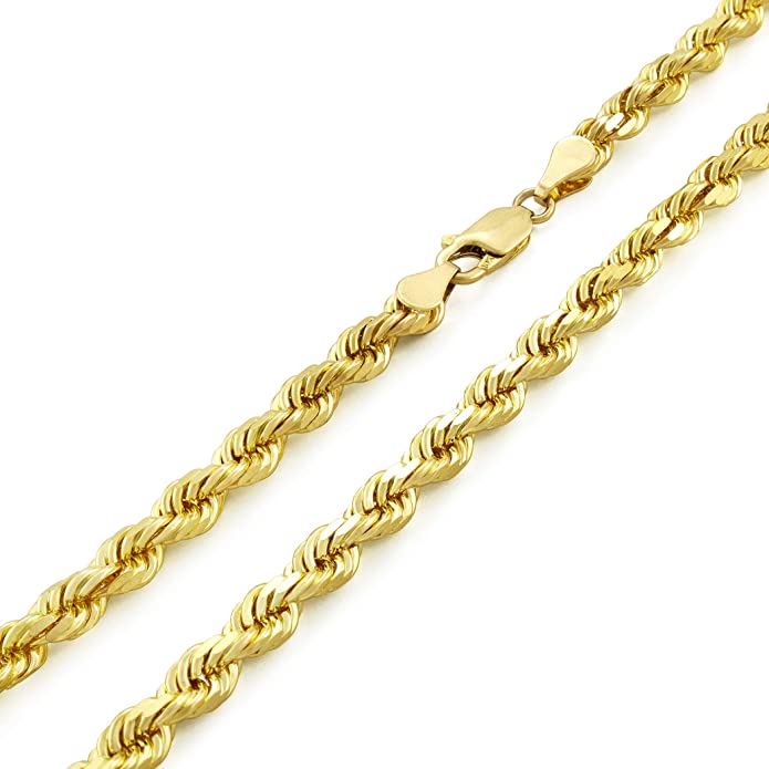 Nuragold 10k Yellow Gold 5mm Rope Chain Diamond Cut Pendant Necklace, Mens Womens Lobster Clasp 20" 22" 24" 26" 28" 30"